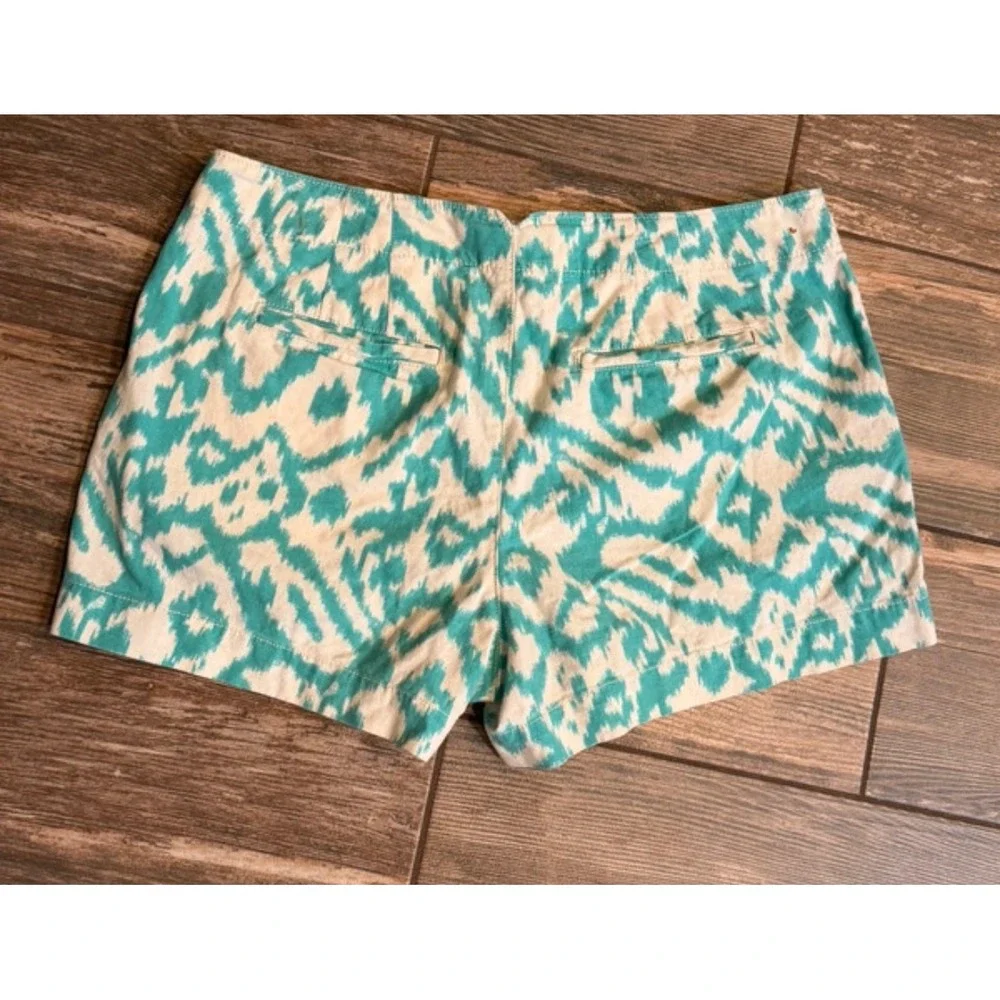 LOFT Womens Teal White Ikat Print Shorts Cotton Stretch Boho Size 8P
